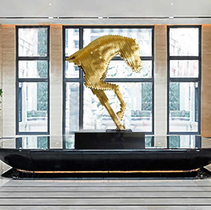 High Quality Indoor Hotel Decor Stainless Steel Large Horse Statue