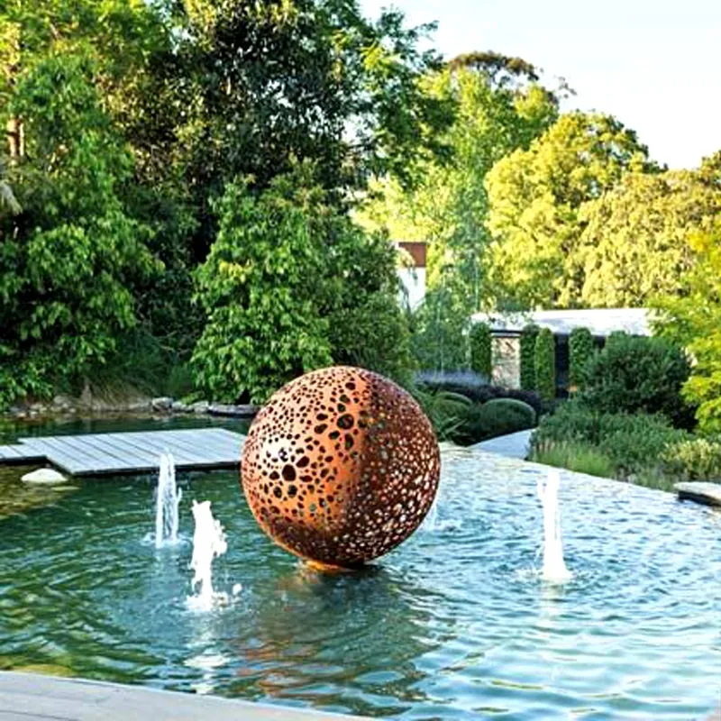 Hollow Sphere Globe Corten Steel Decor Pool Garden Statue Cover