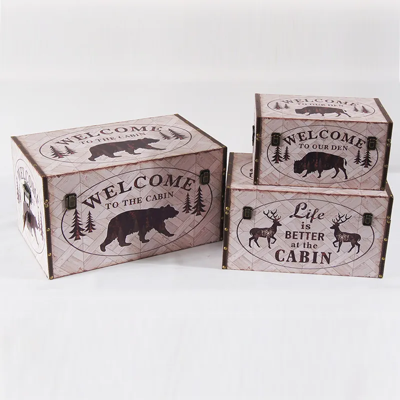 Home Decor Goods Storage Reproduction Antique Vintage Travel Steamer Wooden Chest Leather Luggage Trunk