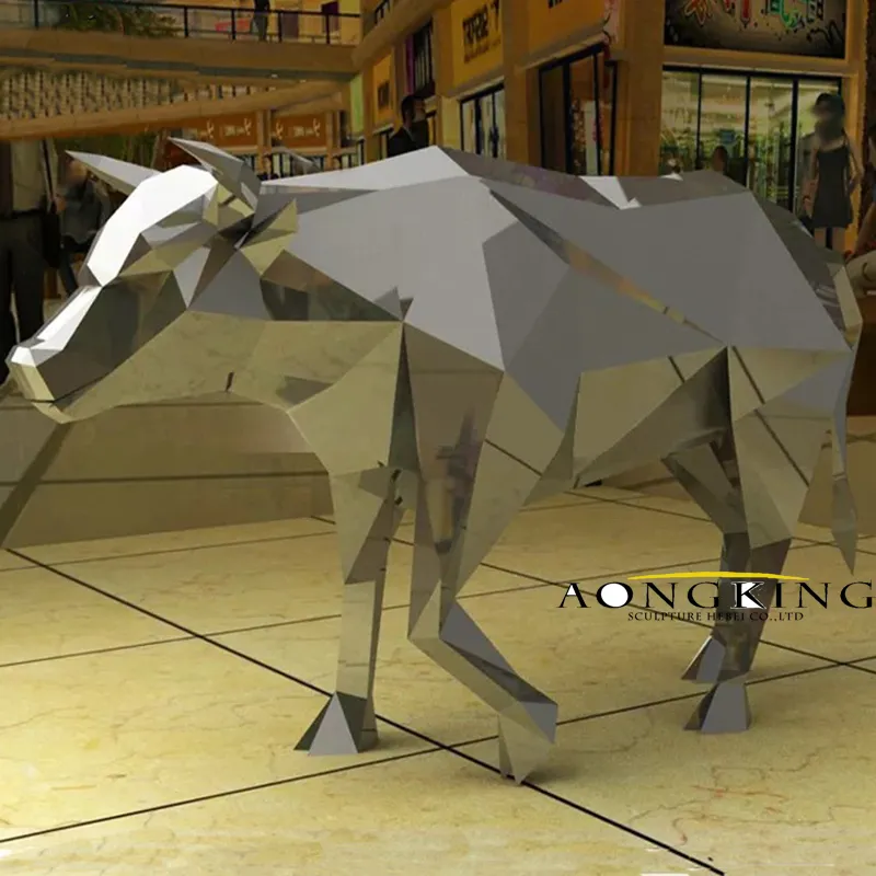 Home Popular Garden Animal Ornament Stainless Steel Bull Sculpure