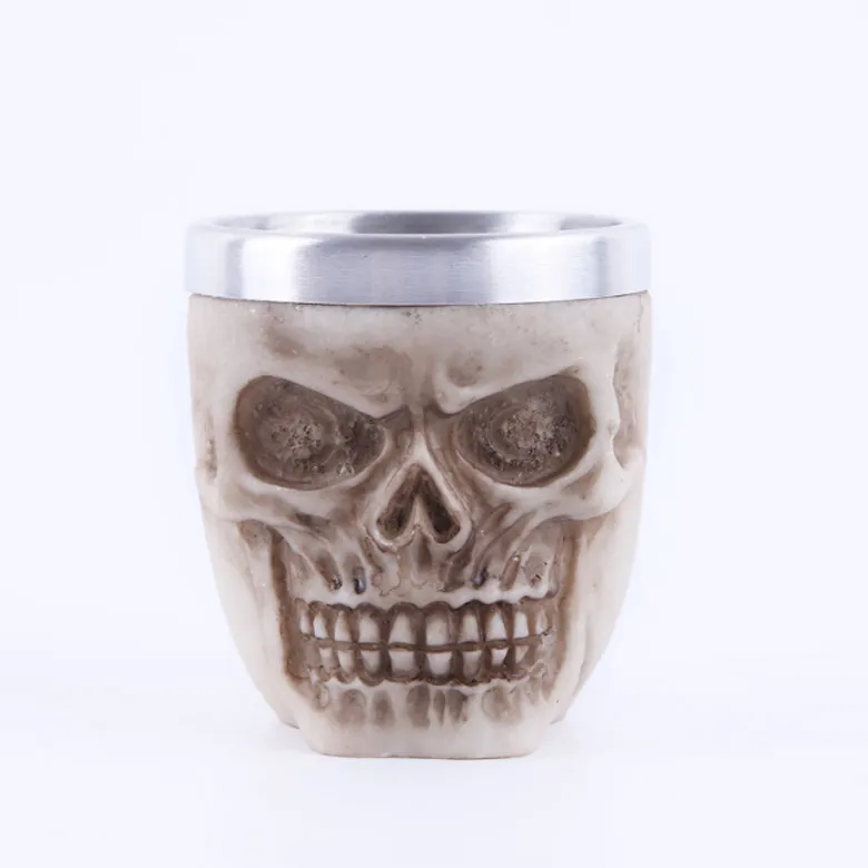 Hot Creative Halloween Creepy Tankard Cup 3D Design Skull Coffee Mug with Stainless Steel Interior