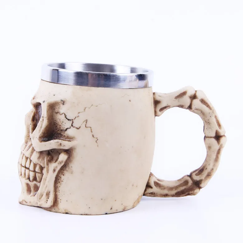 Hot Creative Halloween Creepy Tankard Cup 3D Design Skull Coffee Mug with Stainless Steel Interior
