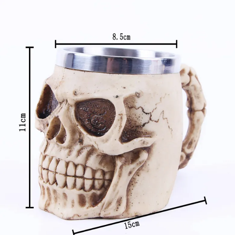 Hot Creative Halloween Creepy Tankard Cup 3D Design Skull Coffee Mug with Stainless Steel Interior