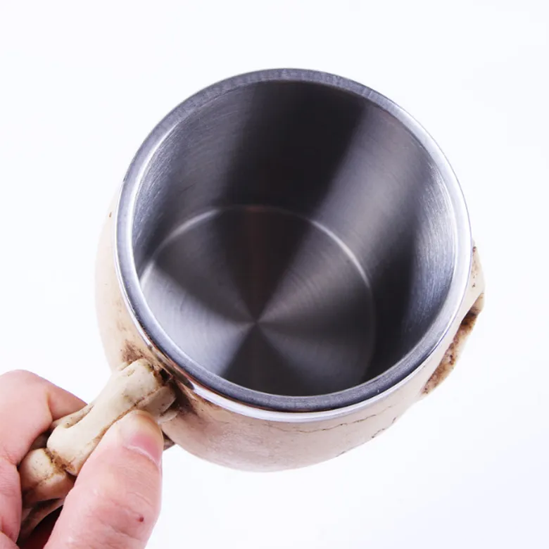 Hot Creative Halloween Creepy Tankard Cup 3D Design Skull Coffee Mug with Stainless Steel Interior