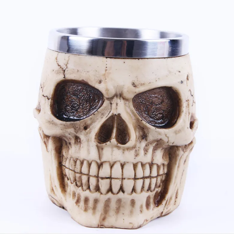 Hot Creative Halloween Creepy Tankard Cup 3D Design Skull Coffee Mug with Stainless Steel Interior