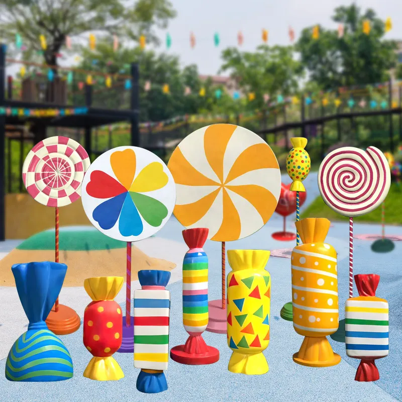 Hot Sale Fiberglass Giant Lollipop Sculpture Resin Statue for Kid Amusement Candy Land Decor