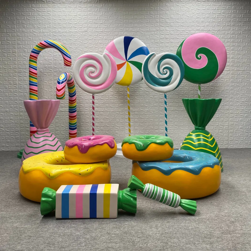 Hot Sale Fiberglass Giant Lollipop Sculpture Resin Statue for Kid Amusement Candy Land Decor