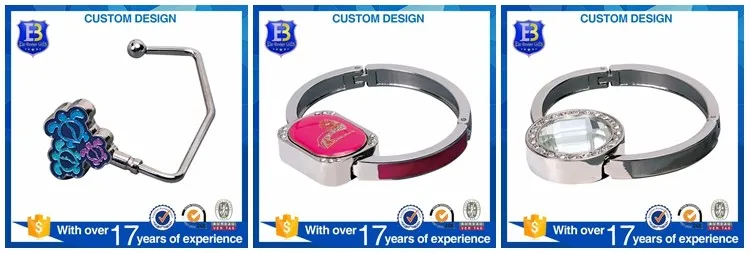 Jewel Shaped Alloy Rhinestone Folding Handbag Purse Table Hook Hanger Silver Glitter Powder Metal Novelty Bag Holders