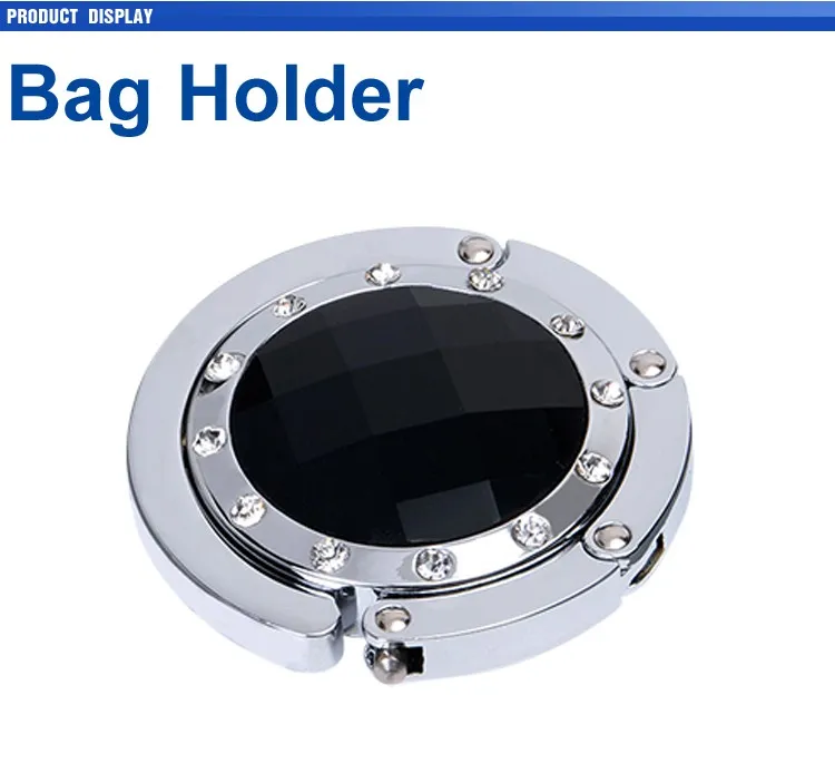 Jewel Shaped Alloy Rhinestone Folding Handbag Purse Table Hook Hanger Silver Glitter Powder Metal Novelty Bag Holders