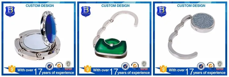 Jewel Shaped Alloy Rhinestone Folding Handbag Purse Table Hook Hanger Silver Glitter Powder Metal Novelty Bag Holders