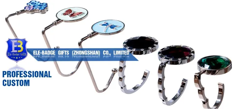 Jewel Shaped Alloy Rhinestone Folding Handbag Purse Table Hook Hanger Silver Glitter Powder Metal Novelty Bag Holders