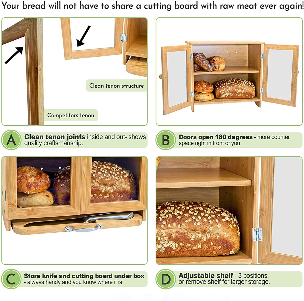 Large Bamboo Bread Box for Kitchen Countertop