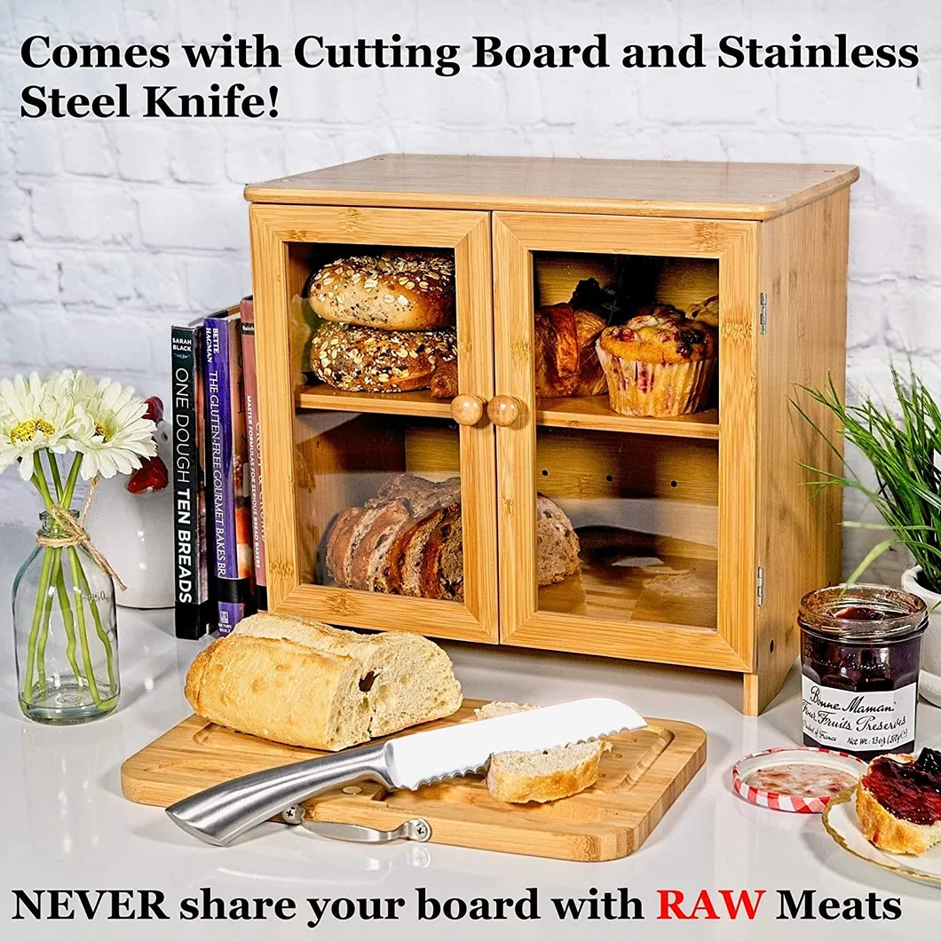 Large Bamboo Bread Box for Kitchen Countertop