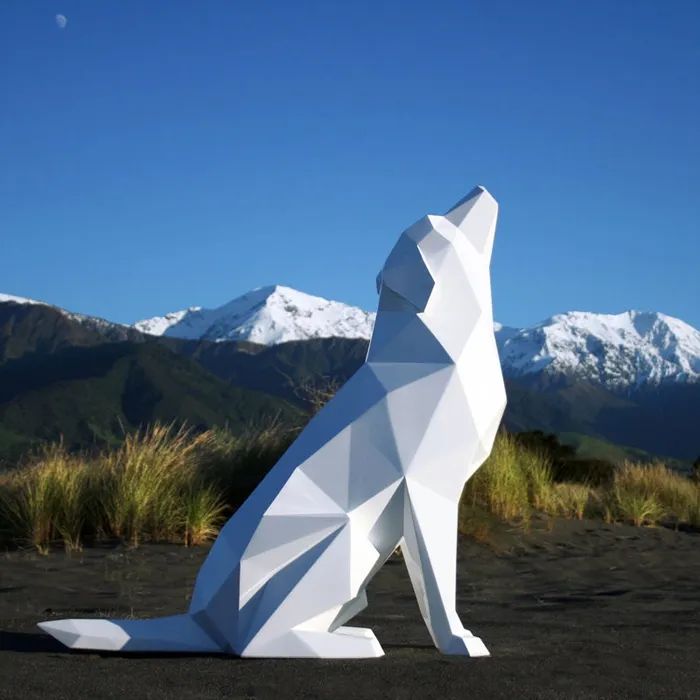 Large Outdoor Animal Stainless Steel Decoration White Wolf Sculpture