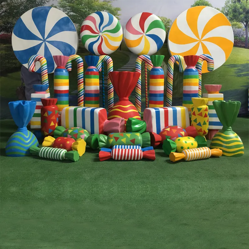 Life Size Fiberglass Lollipop Sculpture Resin Candy Donuts Statue for Interactive Props