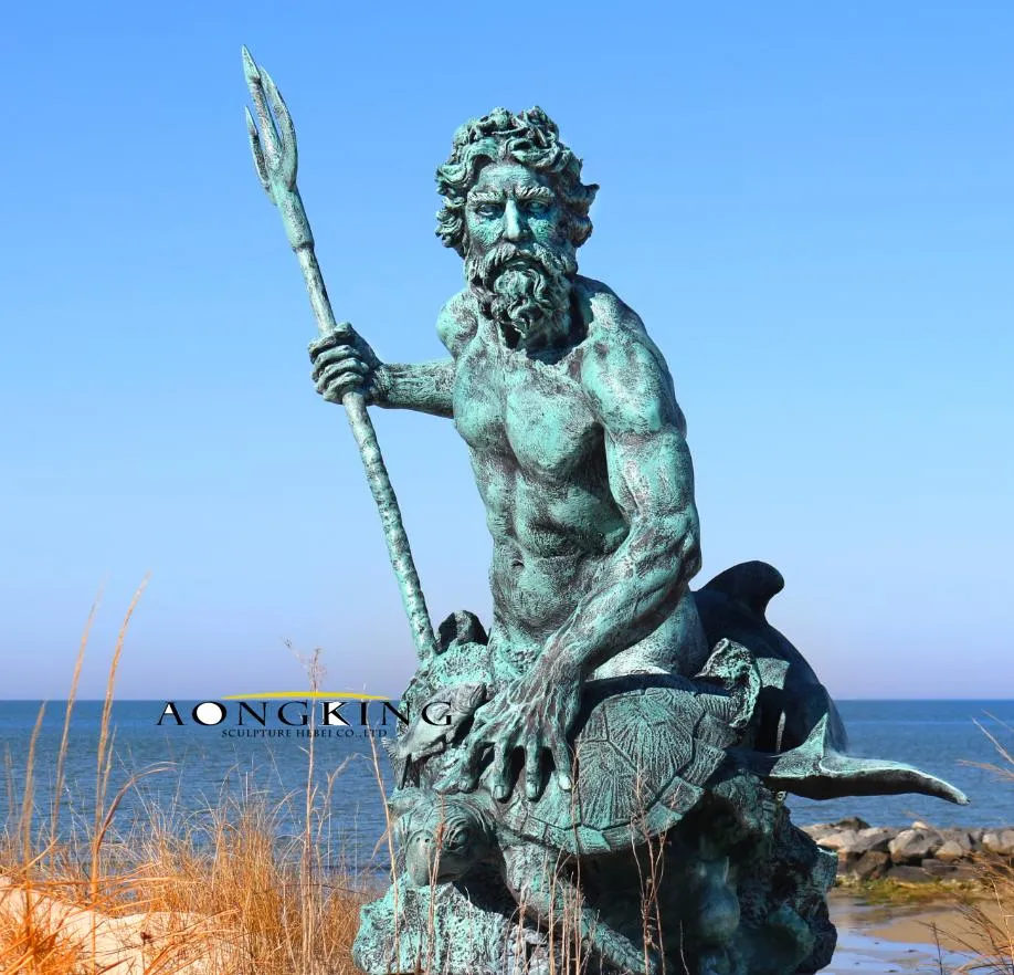 Life Size Garden Greek Figure Decoration Patina Bronze Poseidon Sculpture