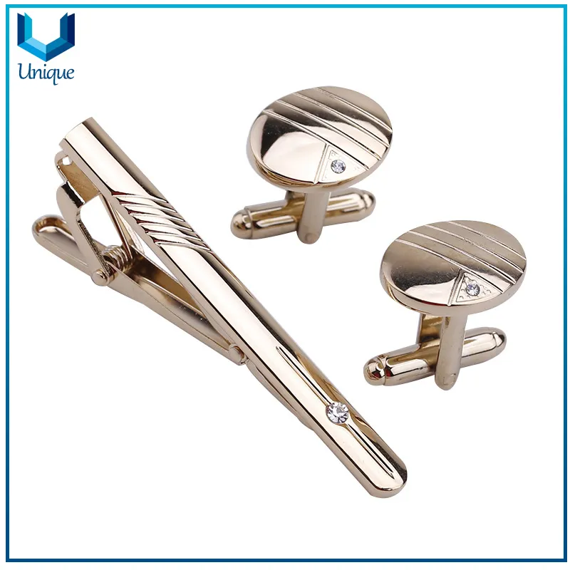 Luxury Crystal Decorated Wedding Gift Metal Cufflink, Custom Cufflink &Tie Pin Factory in Antique Brass with Rhineston Decoration for Best Promotional Gifts
