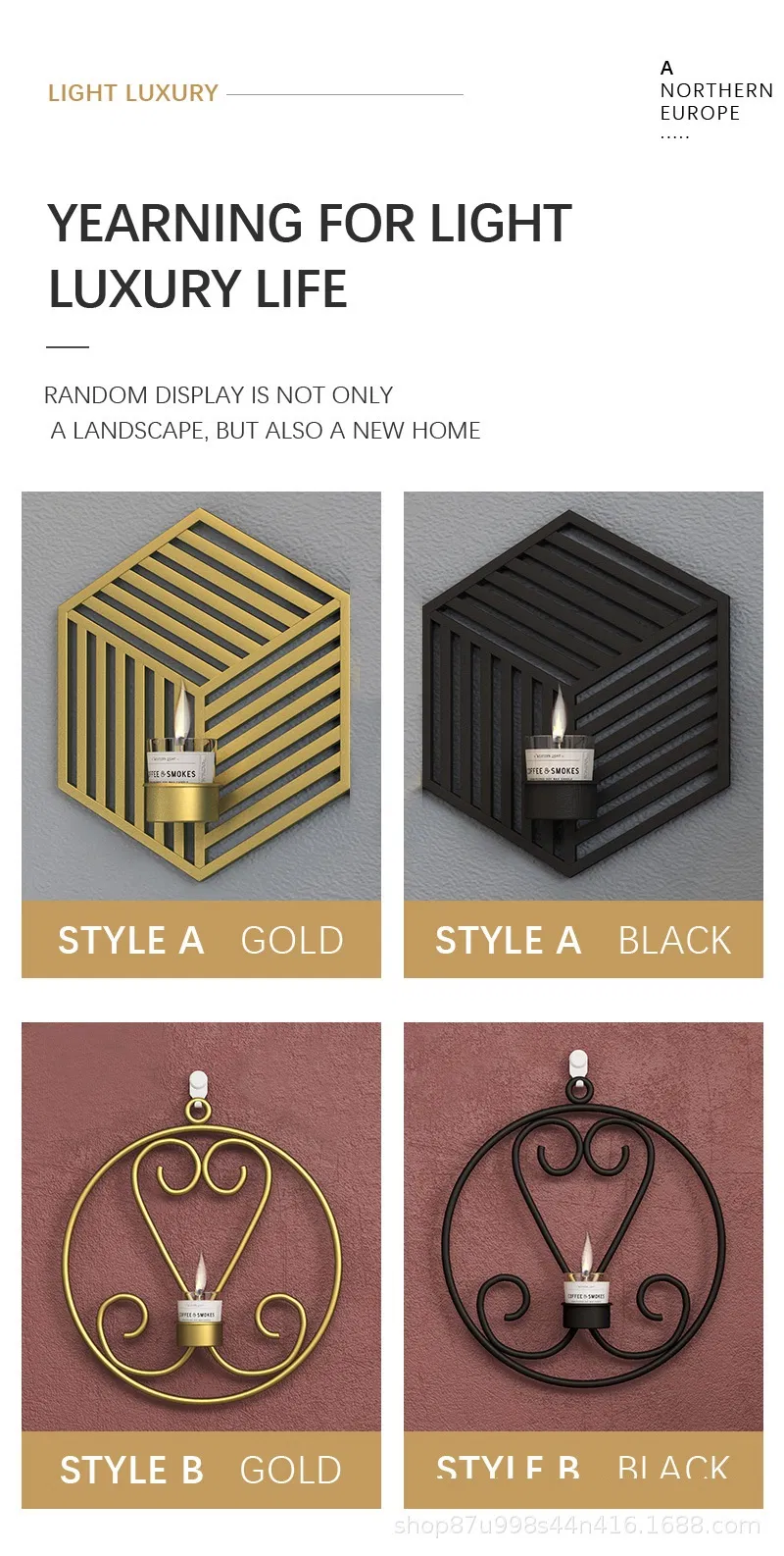 Metal Iron Fashion Personalized Wall-Hung Candlestick Ornaments Candle Holder Wall Home Decoration