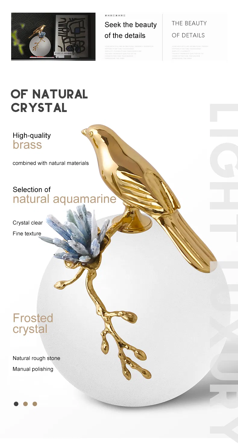 Modern Minimalist Accessories Living Room Home Art Brass Bird Designer Ornaments Artificial Glam Crystal Flower Home Decor