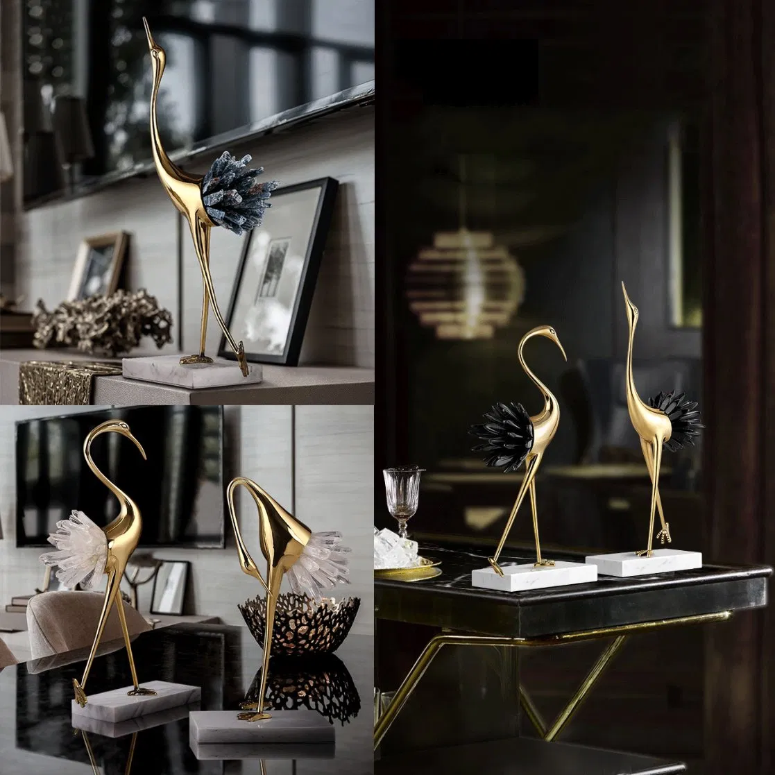 Modern Minimalist Accessories Living Room Home Art Brass Bird Designer Ornaments Artificial Glam Crystal Flower Home Decor