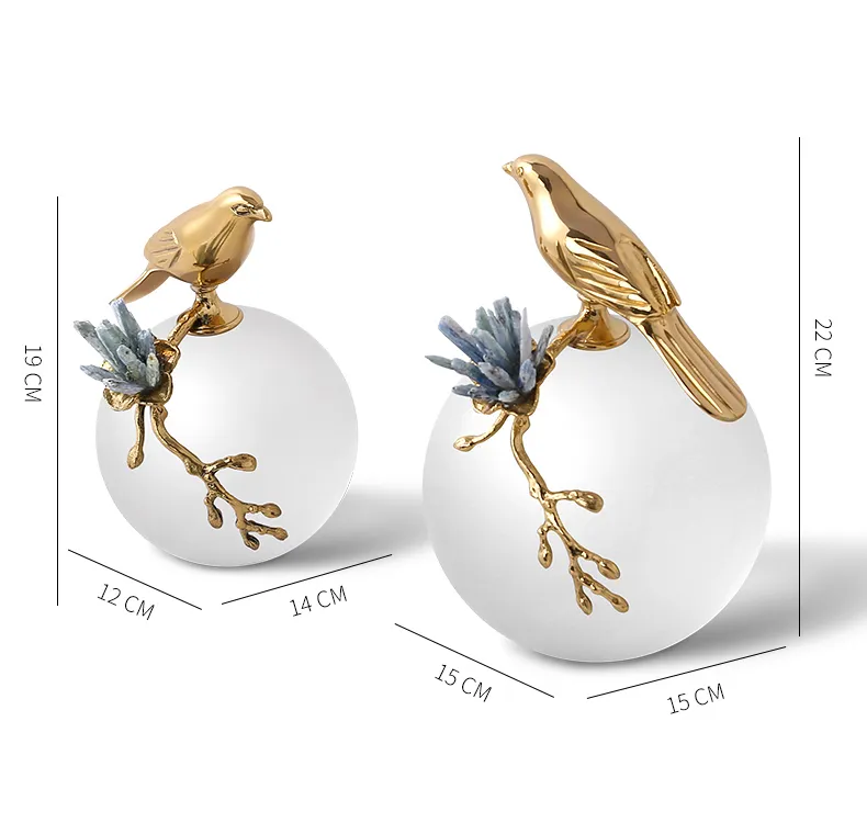 Modern Minimalist Accessories Living Room Home Art Brass Bird Designer Ornaments Artificial Glam Crystal Flower Home Decor