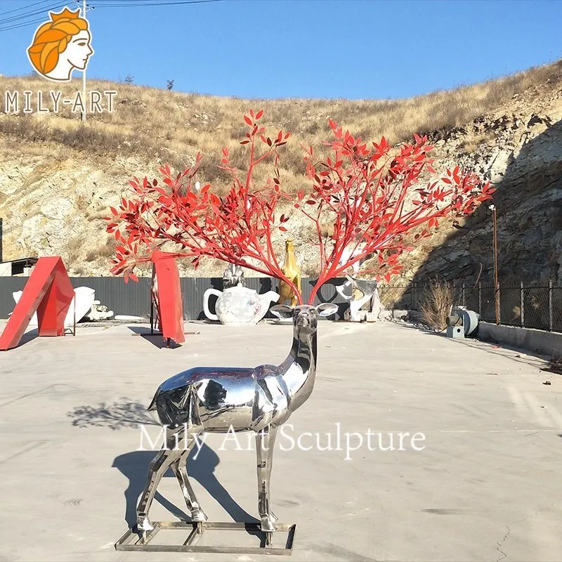 Modern Outdoor Metal Deer Stainless Steel Sculpture