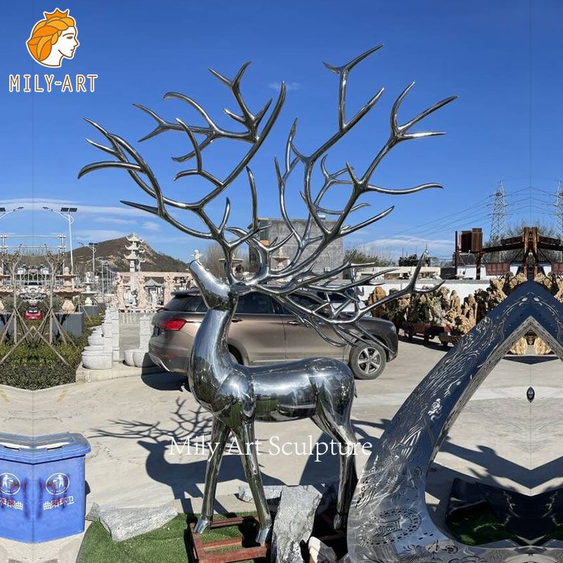 Modern Outdoor Metal Deer Stainless Steel Sculpture