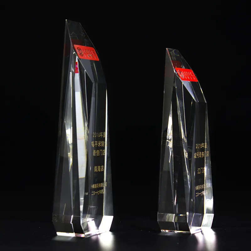 New Customized Business Trophies Clear Trapezoidal Trophy Sandblasting Crystal Plaque Block Crystal Award