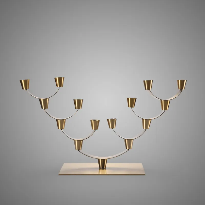 Nordic Romantic Metal Candlestick Furnishes Light Luxury Modern Simple Model Room Table Wind Lamp Decoration