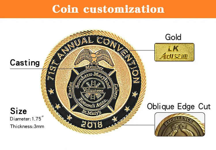 OEM Custom Soft Enamel 3D Metal Military Air Force Sheriff Challenge Coin