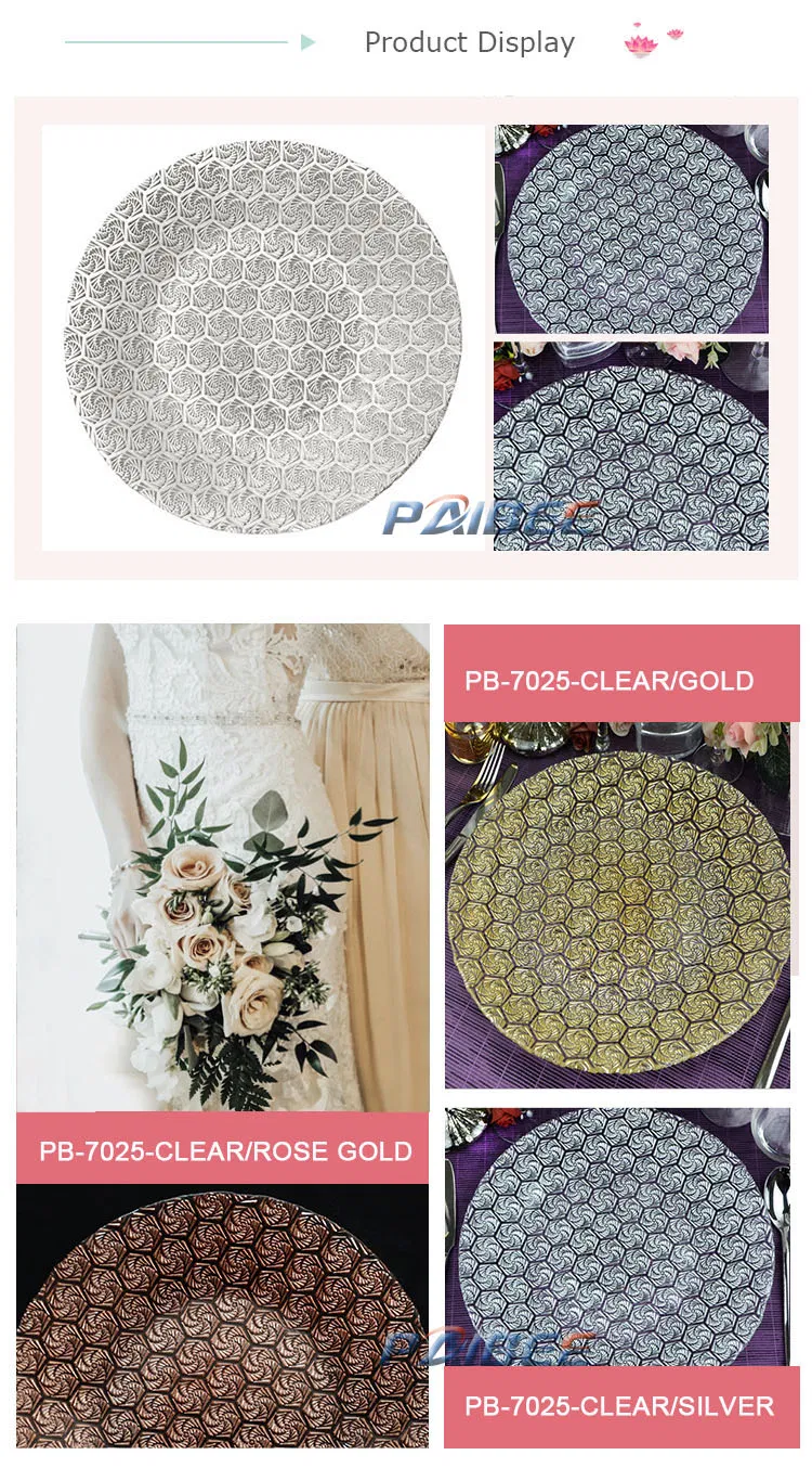 Paibee Clear 13inch Platter Elegant Glass Charger Plate Wedding Party Banquet Rental Dinnerware