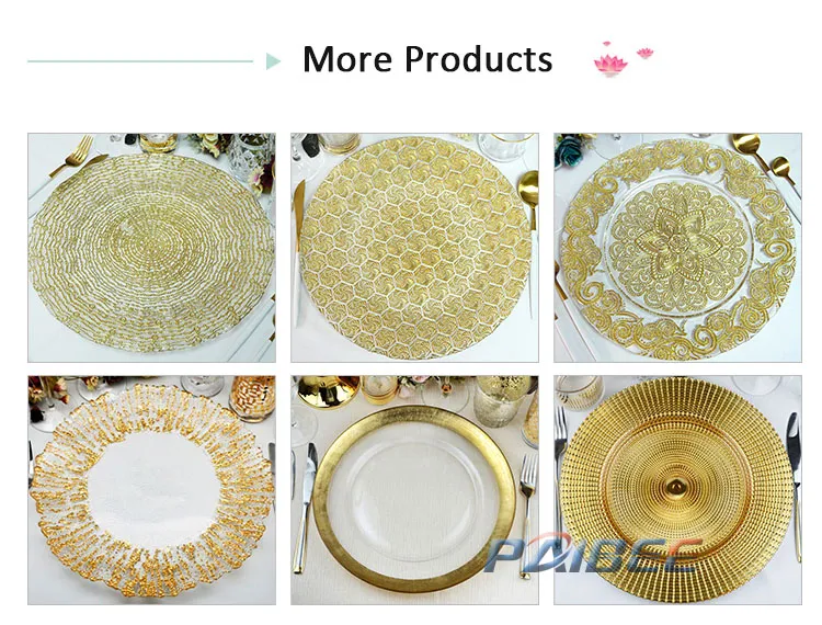 Paibee Clear 13inch Platter Elegant Glass Charger Plate Wedding Party Banquet Rental Dinnerware