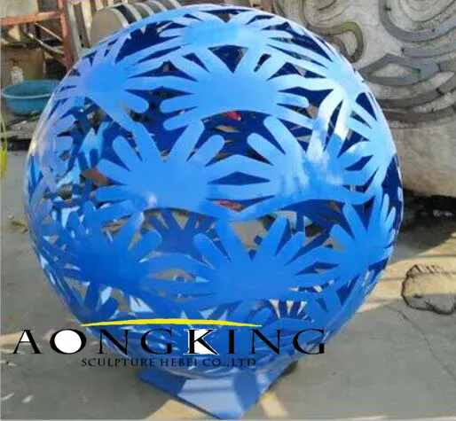 Painted Blue Hollow Sphere Lawn Outdoor Large Outdoor Sculptures