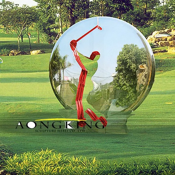 Playing Golf Mirror Hollow Sphere High Grade Metal Garden Stainless Steel Outdoor Sculpture
