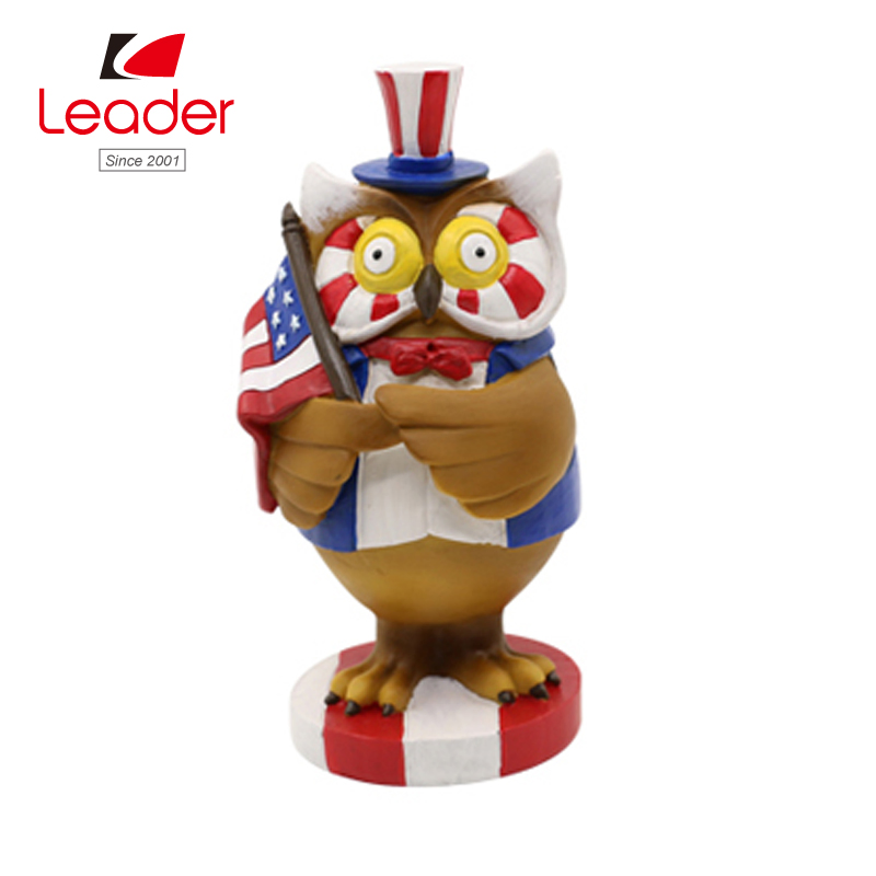 Polyresin Owl Figurine with Metal Feet for Table and Home Decor
