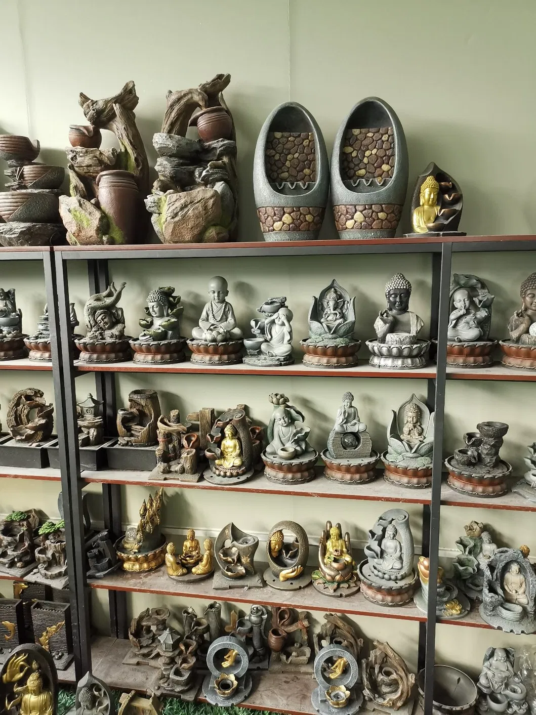 Resin Monk Indoor Fountain with LED Light Home Decoration