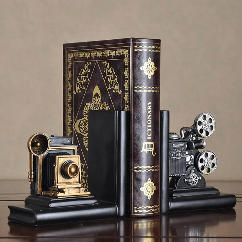 Resin Statues Vintage Tlr Camera Decorative Bronze Finish Bookend
