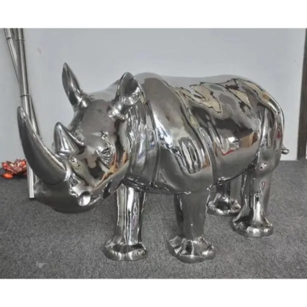 Rhinoceros Standing Steel Craft Decor Zoo Lawn Metal Garden Sculptures Animal