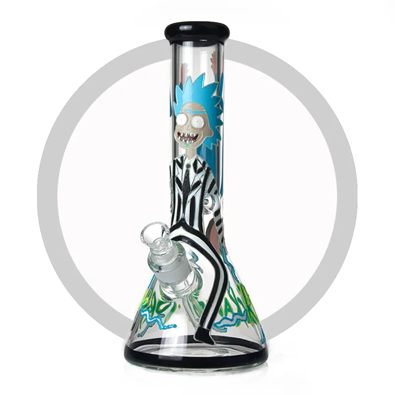 Rick and Morty 7 mm Thick 13.5 "UV Glass Hookah Night Luminous Beaker Glass Water Pipe