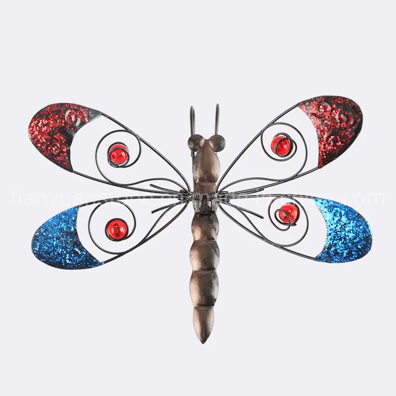 Rough Metal Dragonfly Wall Decoration with Color Stone