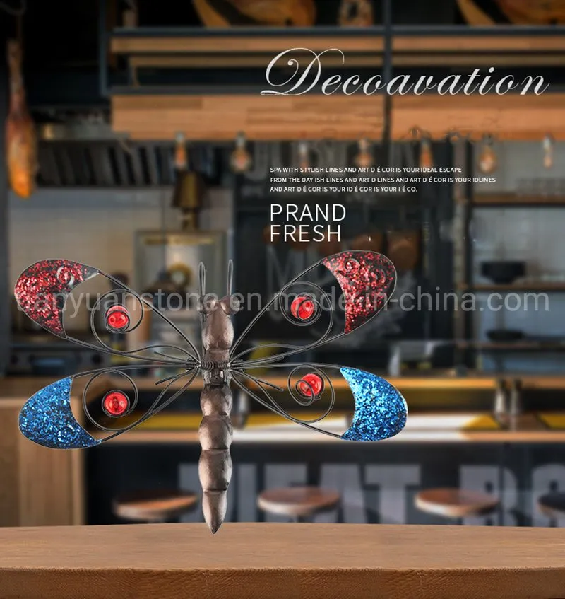 Rough Metal Dragonfly Wall Decoration with Color Stone