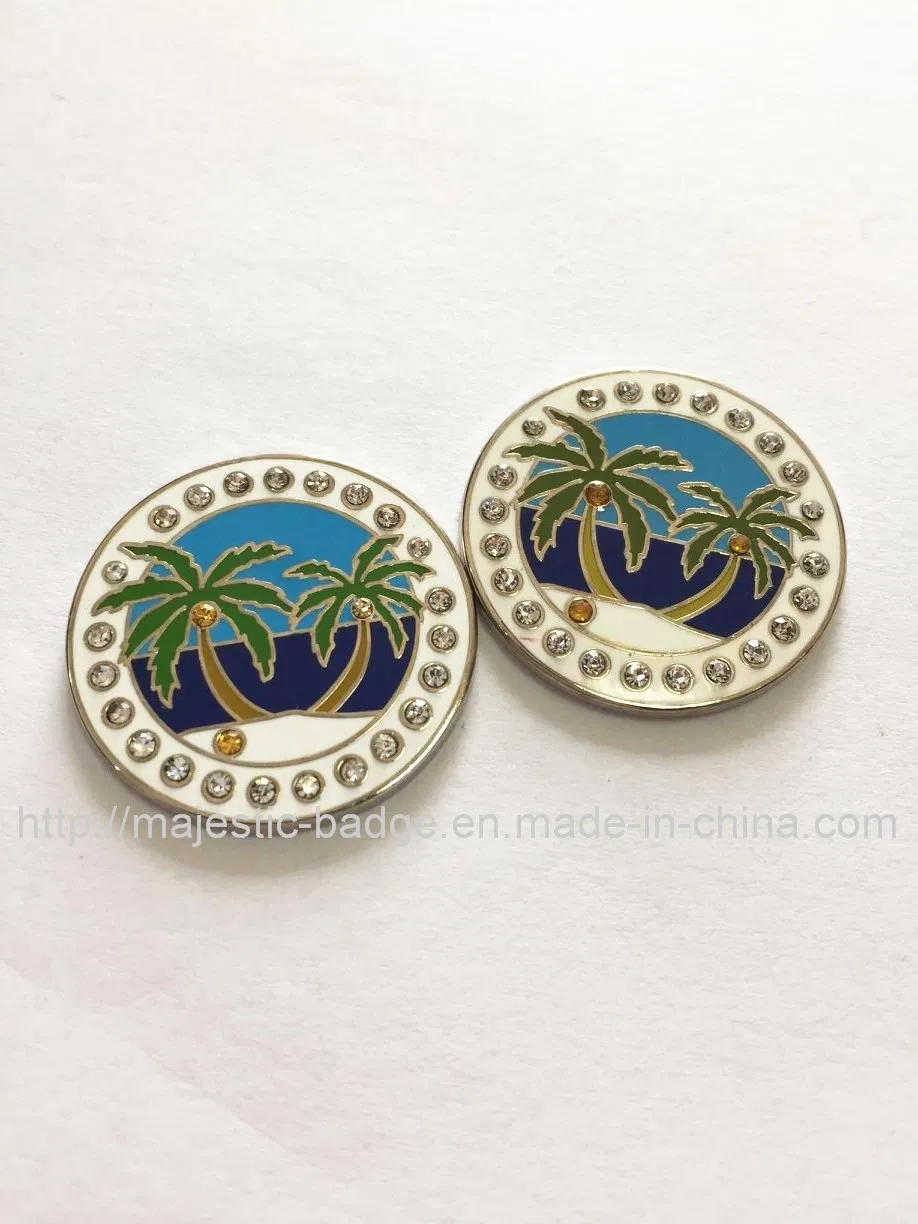 Silver Plated Customized Rhinestone Golf Ball Marker