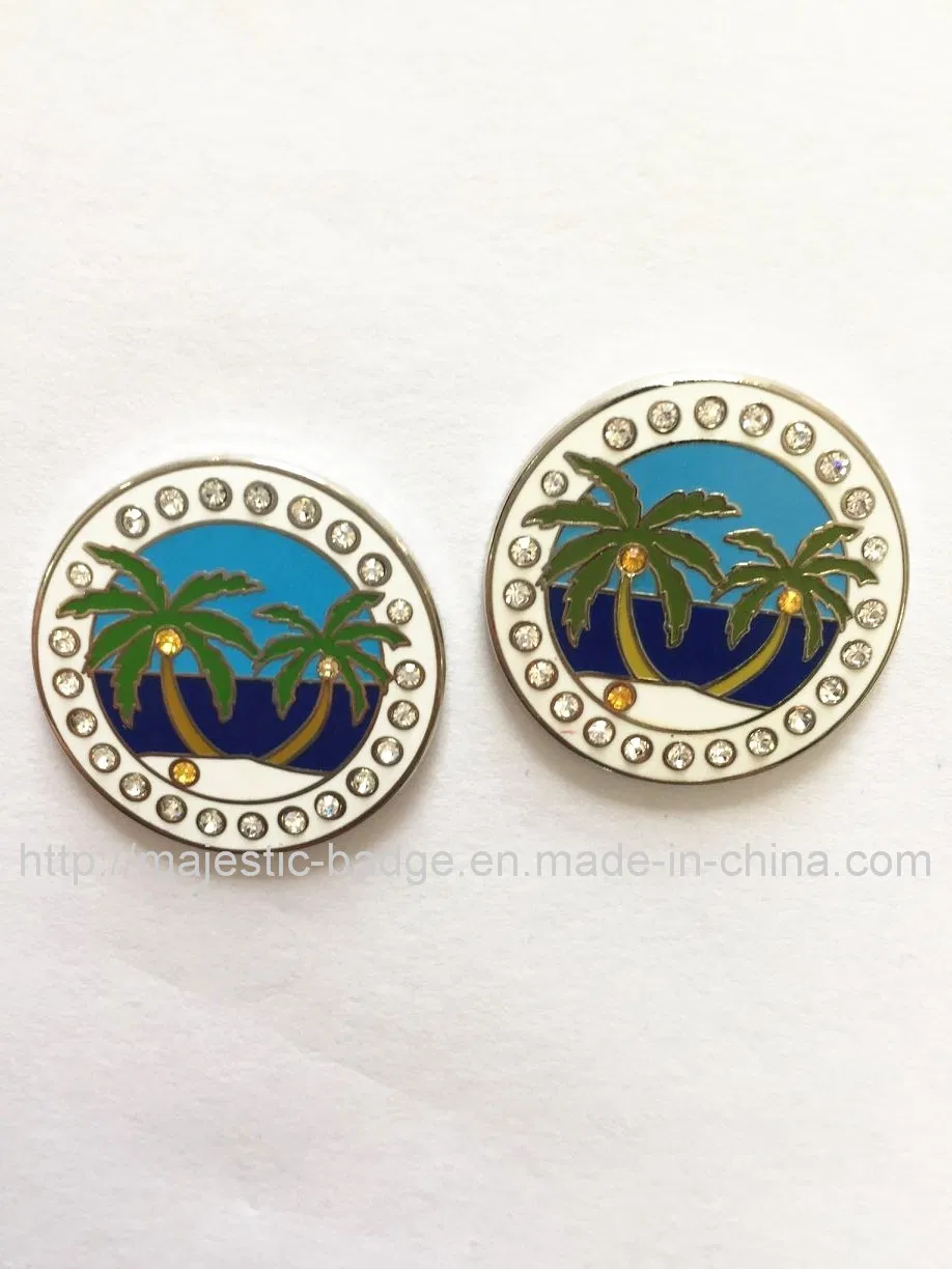 Silver Plated Customized Rhinestone Golf Ball Marker