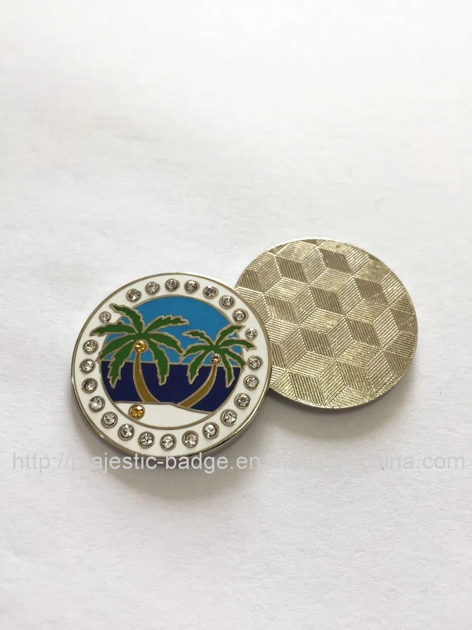 Silver Plated Customized Rhinestone Golf Ball Marker