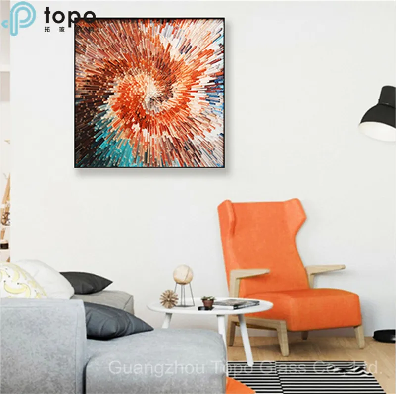 Simple and Modern Geometric Red Wall Glass Paintings (MR-YB6-2021A)