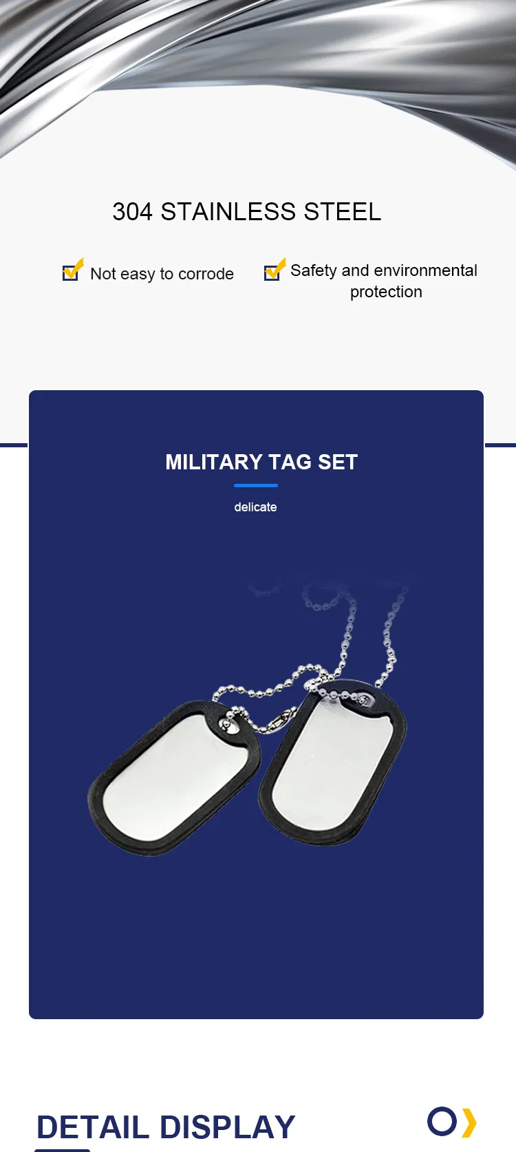 Stainless Steel Metal Dog Tag Necklace Without Ball Chains for Decoration