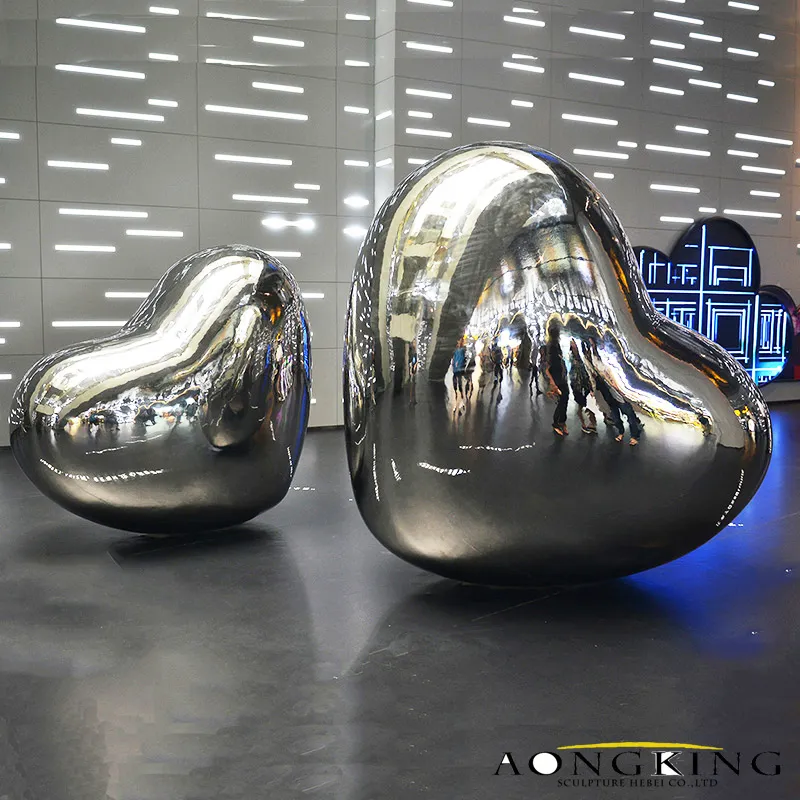 Stainless Steel Welding Two Hearts Sculpture for Modern Exhibition Room