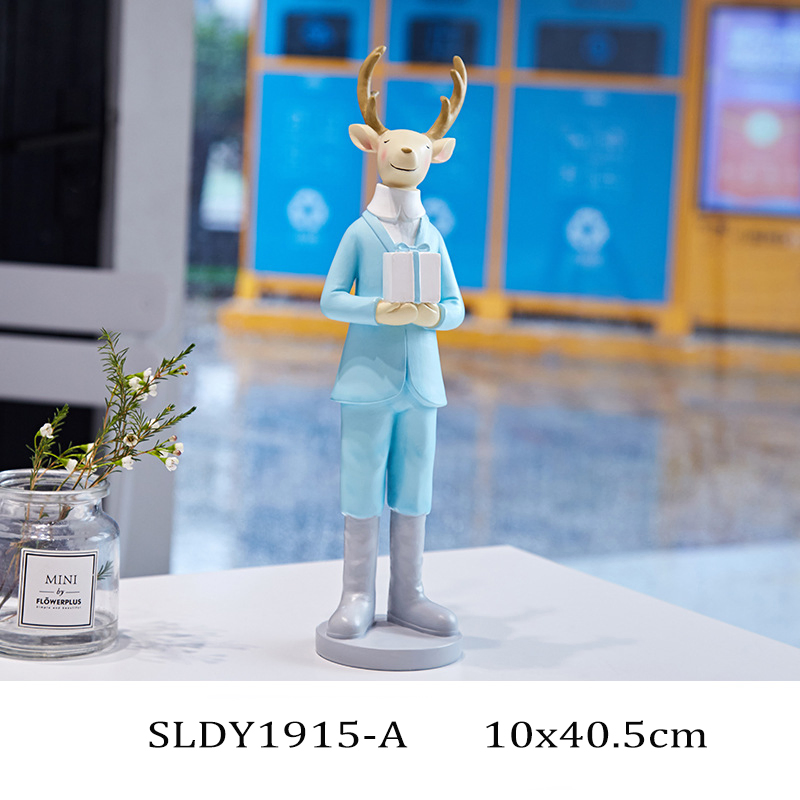 Sweet & Romantic Deer Couples Standing Decor Resin Cartoon Elk Dressing Figurine for Christmas Gifts and Decoration