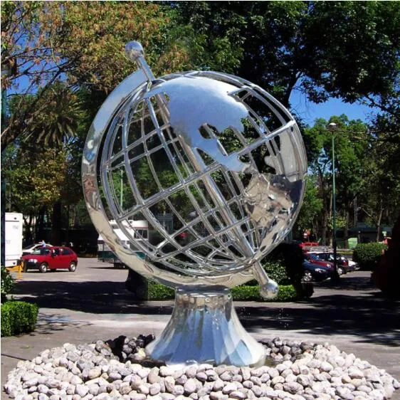 Tellurion Globe Hollow Sphere Silver Garden Lawn Home Outdoor Decor Sculpture
