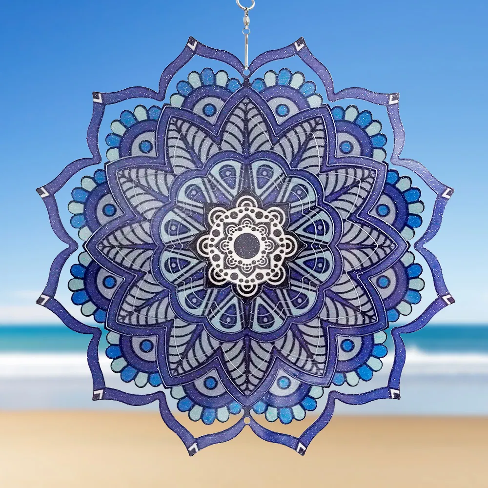 Wholesale 12 Inch Laser Cut Stainless Steel Purple Color 3D Metal Mandala Wind Spinner